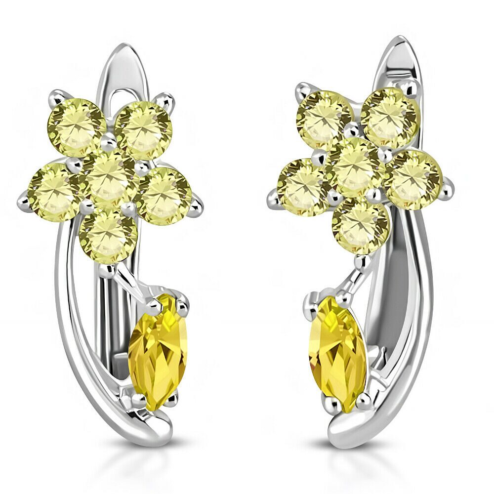 

925 Sterling Silver White Clear CZ Flower Hoop Huggie Small Earrings