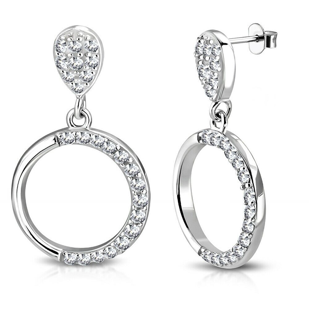 

925 Sterling Silver CZ Gold-Tone Circle Teardrop Dangle Drop Earrings 0 80