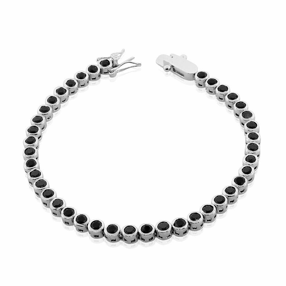 

925 Sterling Silver Black Bezel-Set CZ Tennis Bracelet