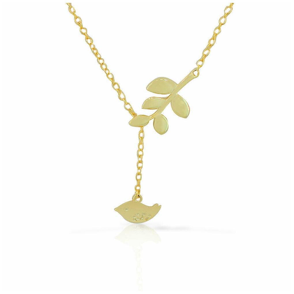 

925 Sterling Silver Yellow Gold-Tone Womens Bird Branch Pendant Necklace