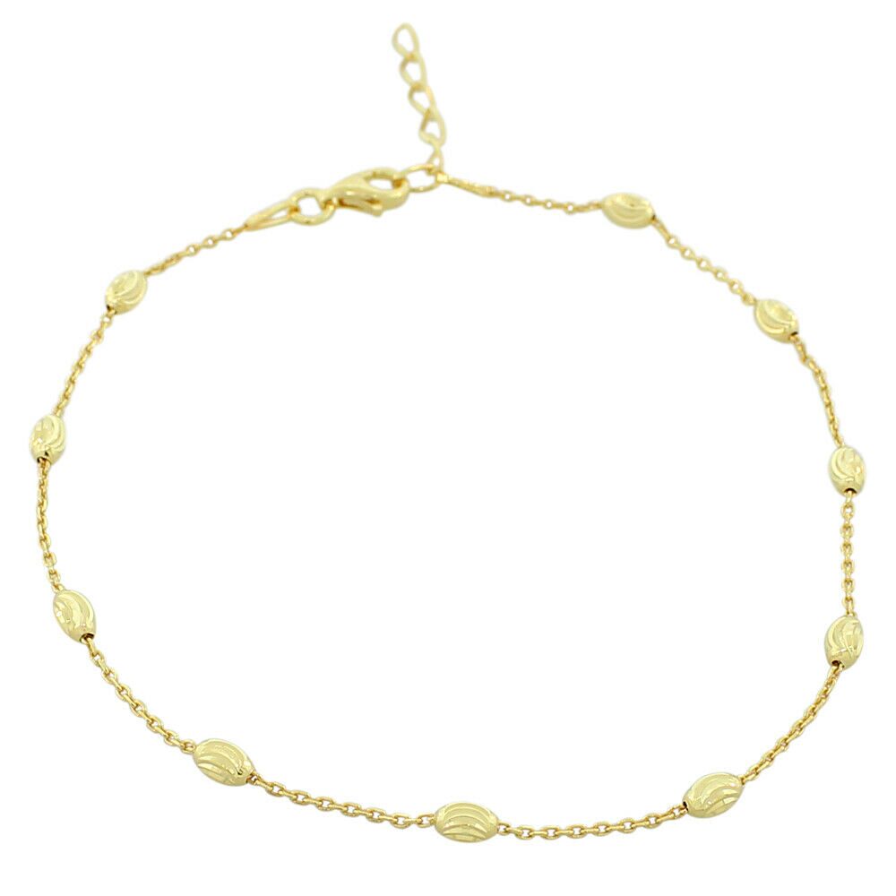

925 Sterling Silver Yellow Gold Plated Womens Link Chain Anklet Bracelet
