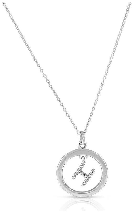 

925 Sterling Silver Clear CZ Circle Letter Initial Pendant Necklace 18 - H