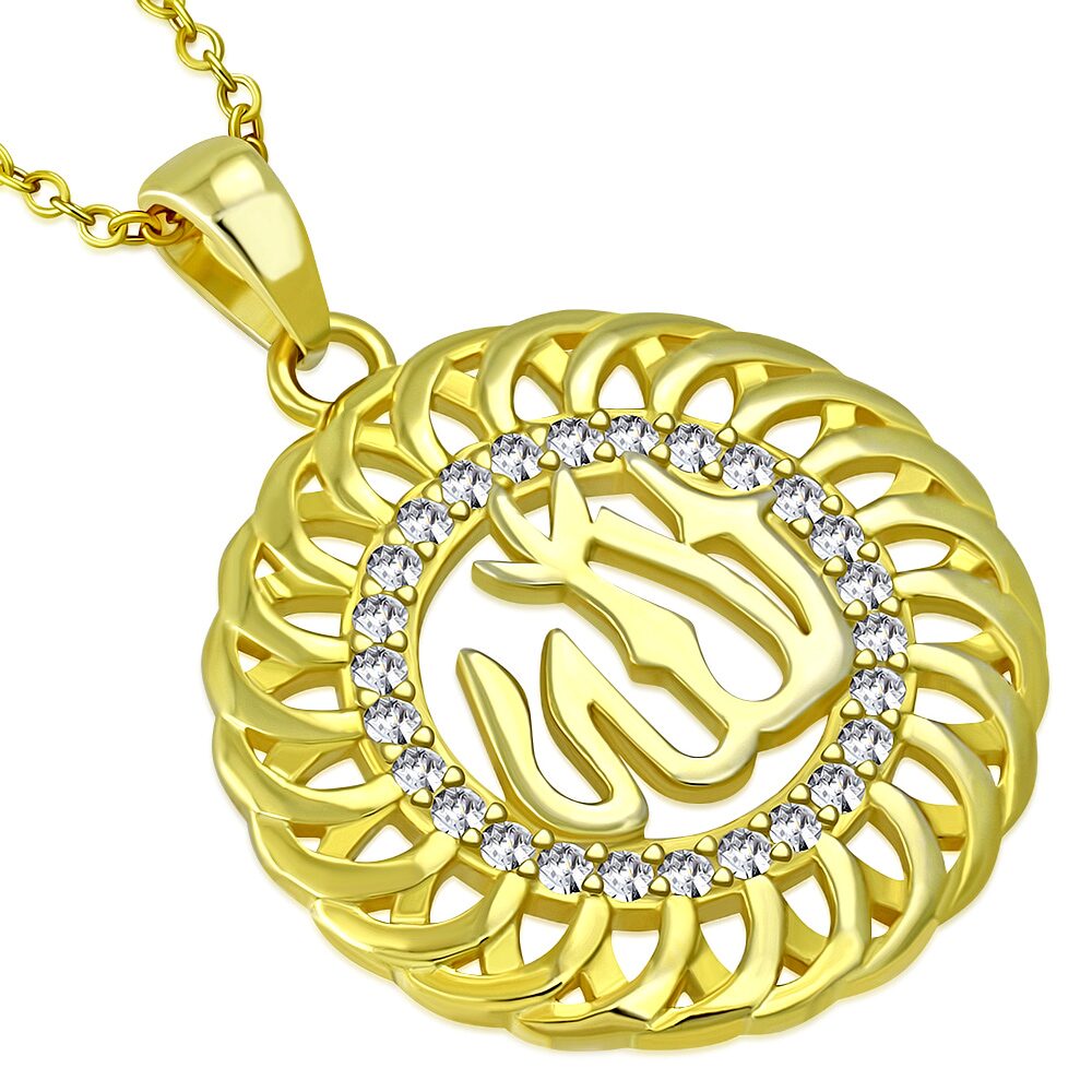 

925 Sterling Silver Gold-Tone Muslim Islam God Allah Pendant Necklace 18