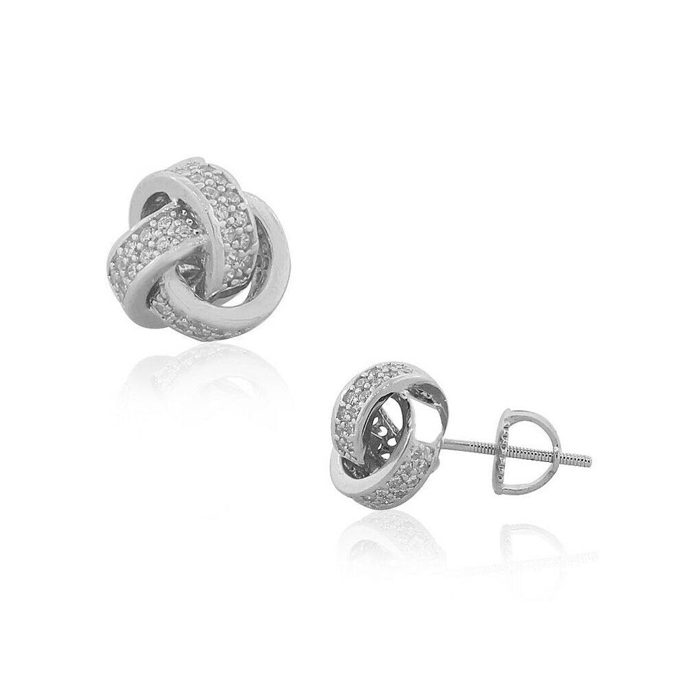 

925 Sterling Silver Love Knot White Clear CZ Stud Earrings