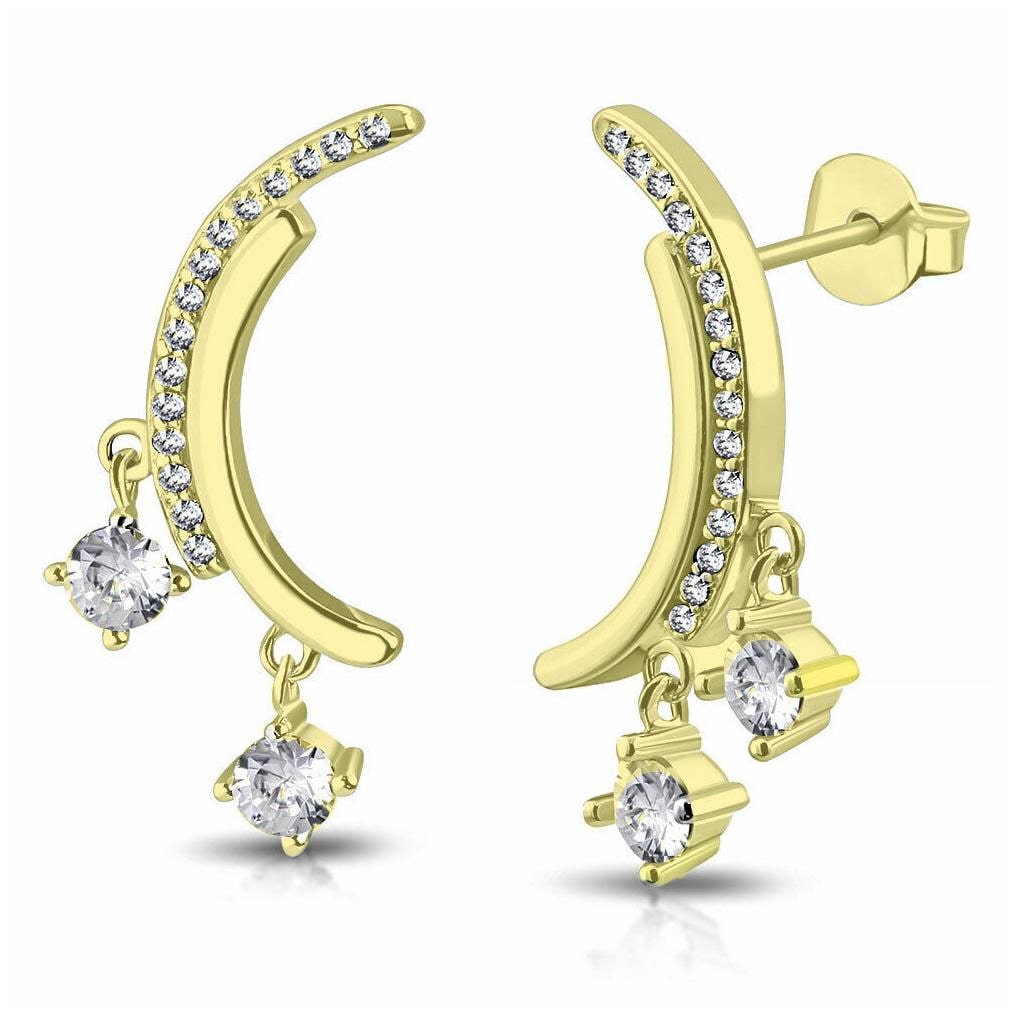 

925 Sterling Silver Gold-Tone Moon Crescent Stars CZ Stud Drop Earrings 0 65