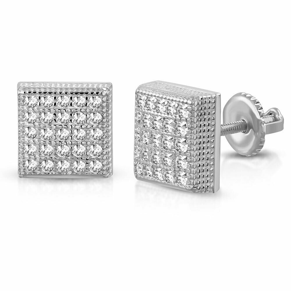 

925 Sterling Silver Yellow Gold-Tone Square White CZ Screw Back Stud Earrings