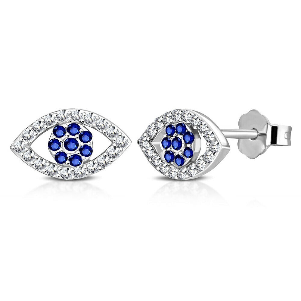 

925 Sterling Silver Blue White CZ Evil Eye Stud Earrings