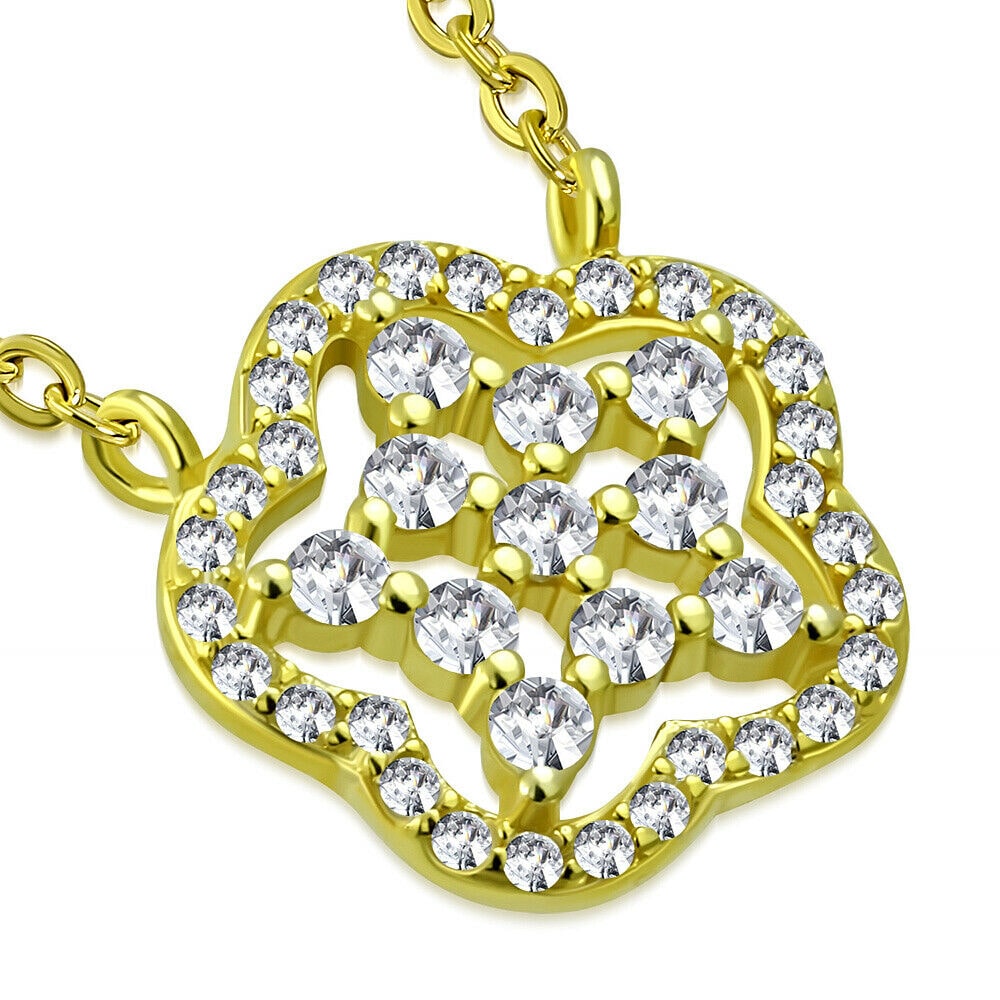 

925 Sterling Silver Yellow Gold-Tone CZ Flower Floral Pendant Necklace 18