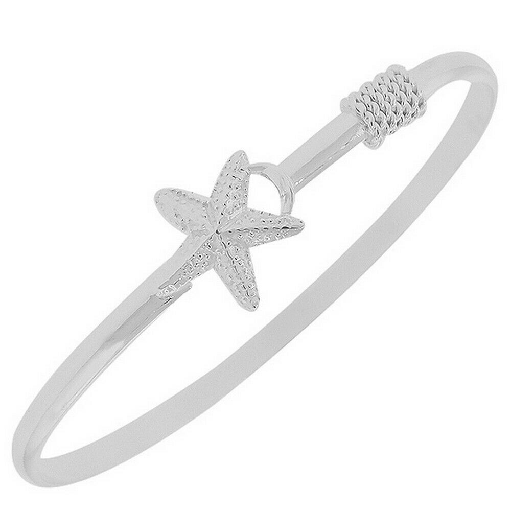 

925 Sterling Silver Star Fish Starfish Charm Classic Bangle Bracelet