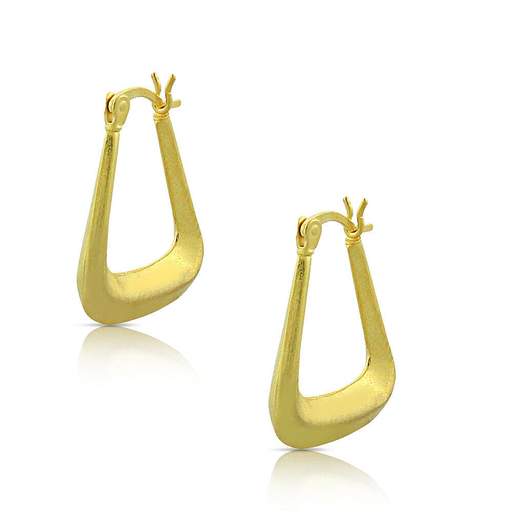 

925 Sterling Silver Yellow Gold-Tone Oval Matte Hoop Earrings 0 85