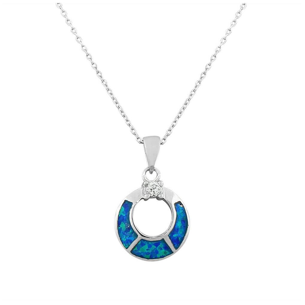 

925 Sterling Silver Womens CZ Simulated Opal Pendant Necklace