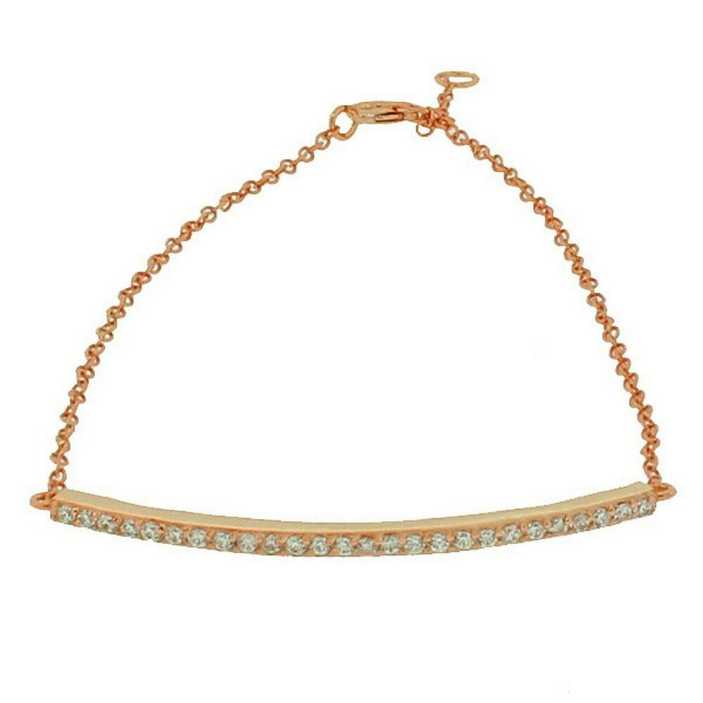 

925 Sterling Silver Rose Gold-Tone White CZ Arch Link Chain Bracelet