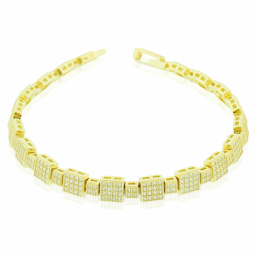 

925 Sterling Silver Yellow Gold-Tone Clear Square CZ Tennis Bracelet