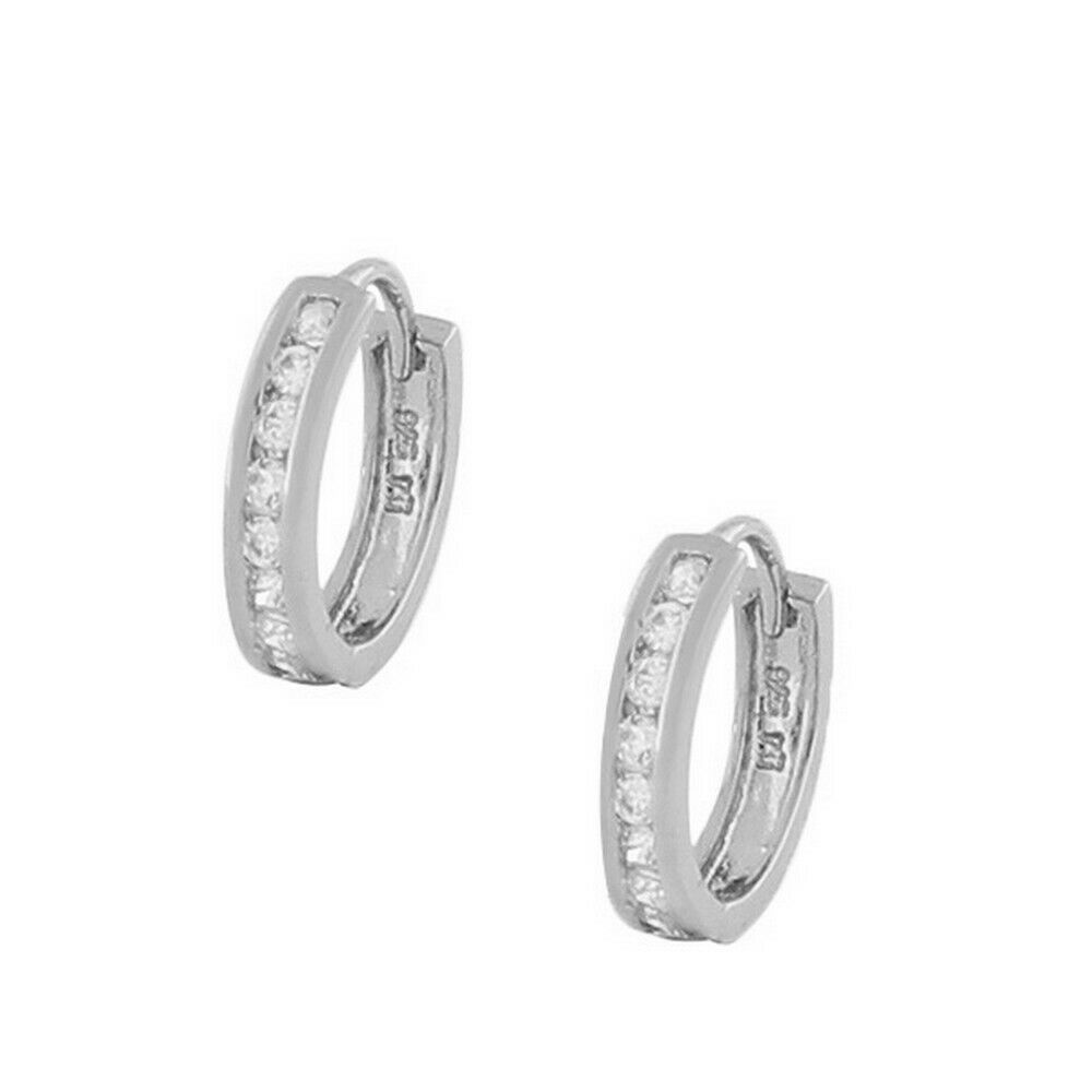 

925 Sterling Silver White CZ Hoop Huggie Earrings