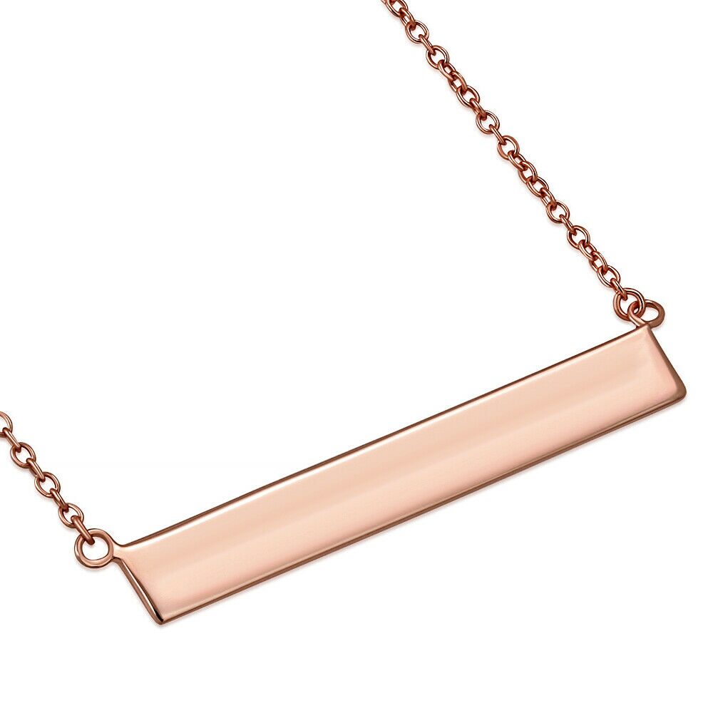

925 Sterling Silver Rose Gold-Tone Sideways Bar Pendant Necklace 18