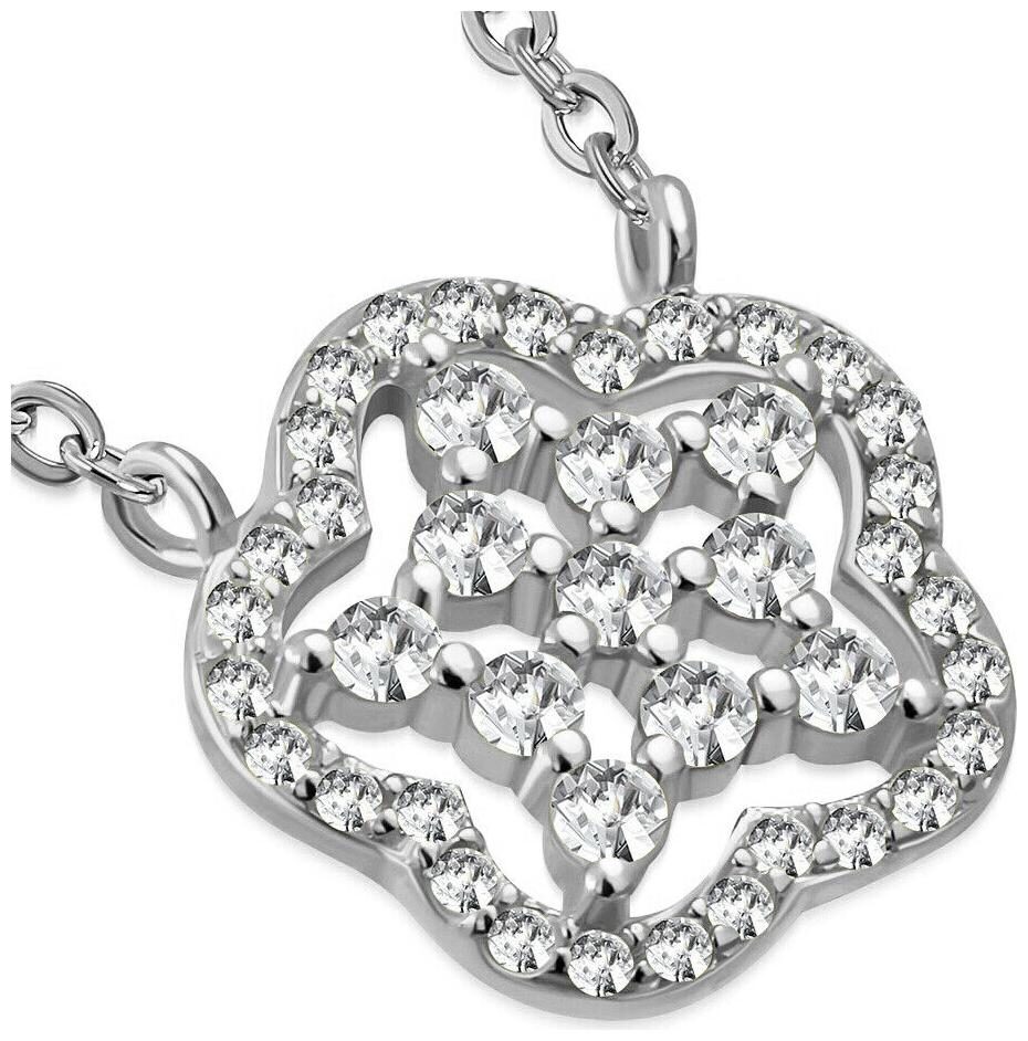 

925 Sterling Silver White Clear CZ Flower Floral Pendant Necklace 18