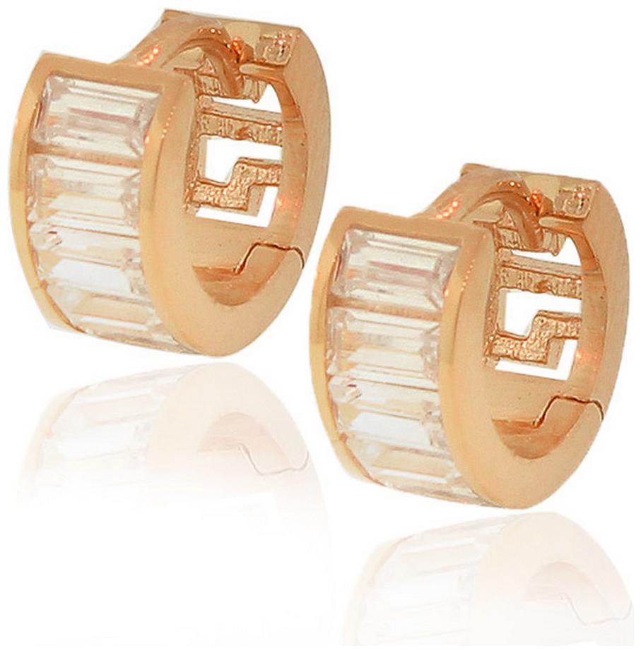 

925 Sterling Silver Rose Gold-Tone White Baguette CZ Womens Hoop Huggie Earrings