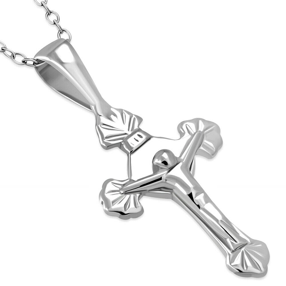 

925 Sterling Silver Religious Latin Cross Classic Crucifix Pendant Necklace 18