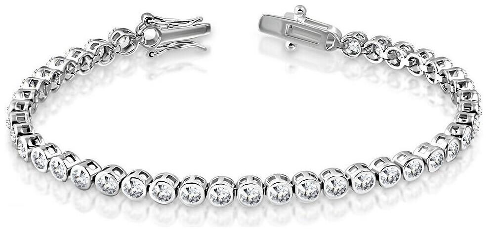 

925 Sterling Silver White Clear CZ Bezel-Set Tennis Bracelet
