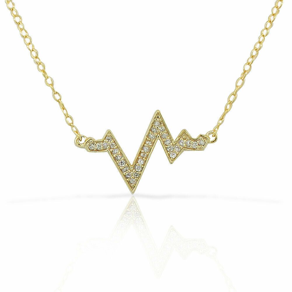 

925 Sterling Silver White CZ Womens Heartbeat Pendant Necklace