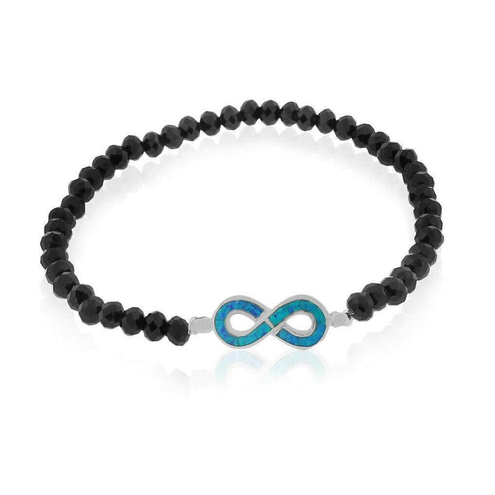 

925 Sterling Silver Simulated Onyx Turquoise-Tone Opal Infinity Stretch Bracelet