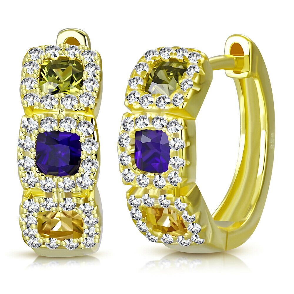 

925 Sterling Silver Multicolor CZ Pav Hoop Earrings