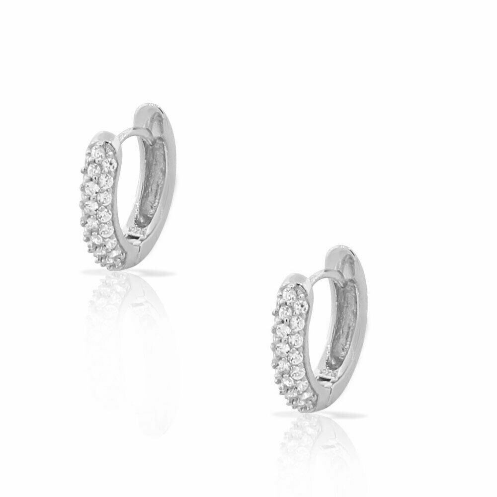 

925 Sterling Silver White Crystals CZ Small Hoop Huggie Womens Girls Earrings