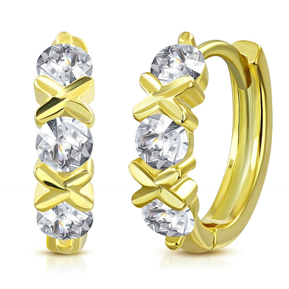 

925 Sterling Silver Yellow Gold-Tone CZ Hoop Huggie Earrings