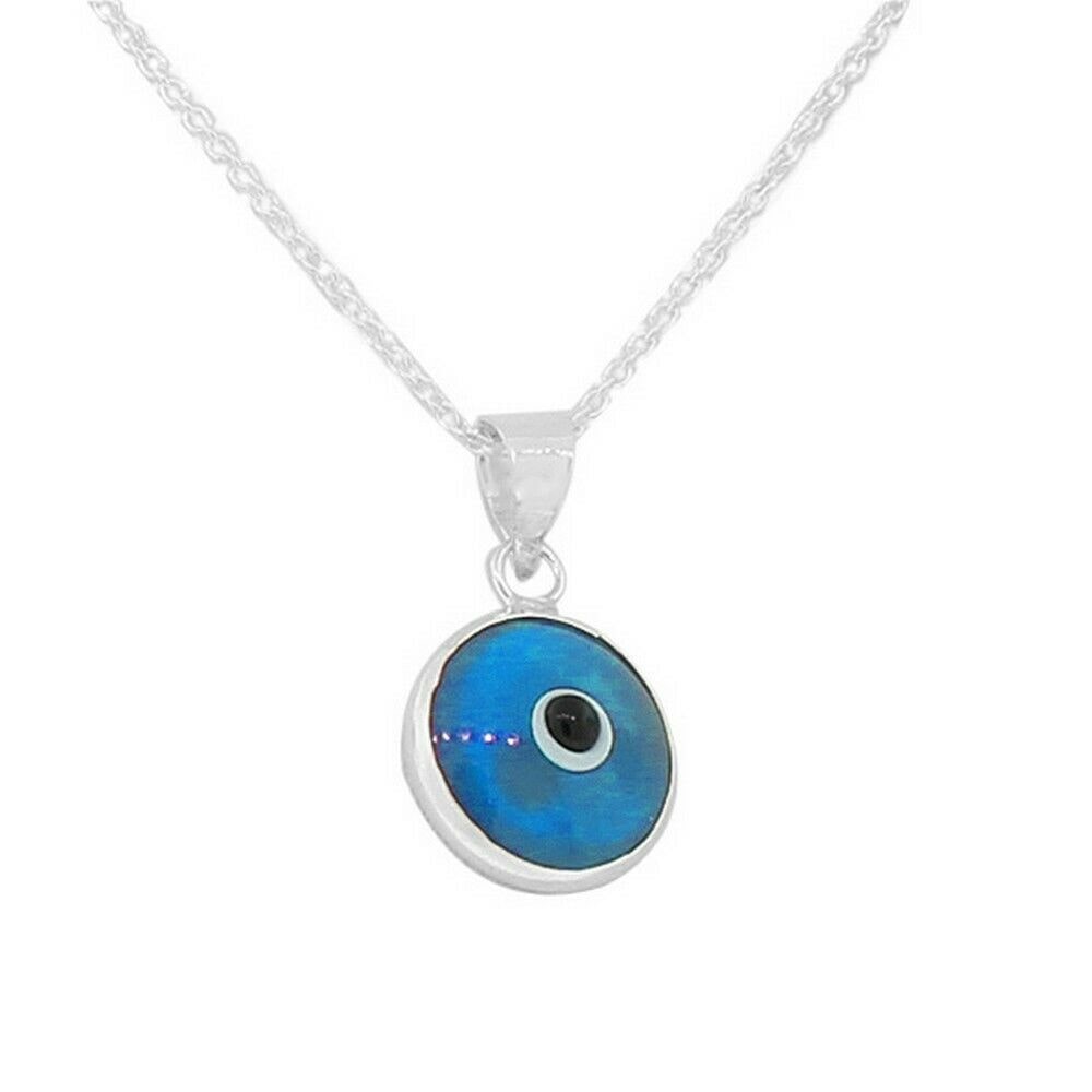 

925 Sterling Silver Blue Glass Evil Eye Pendant Necklace with Chain