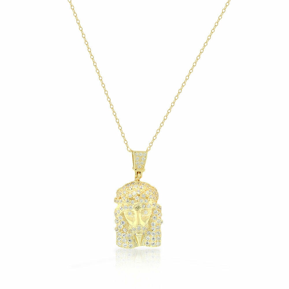

925 Sterling Silver White Clear CZ Religious Jesus Pendant Necklace