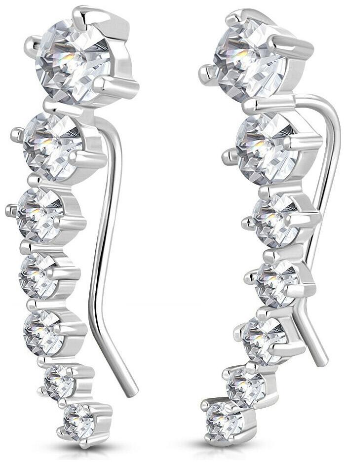 

925 Sterling Silver Womens White CZ Ear Crawler Earrings