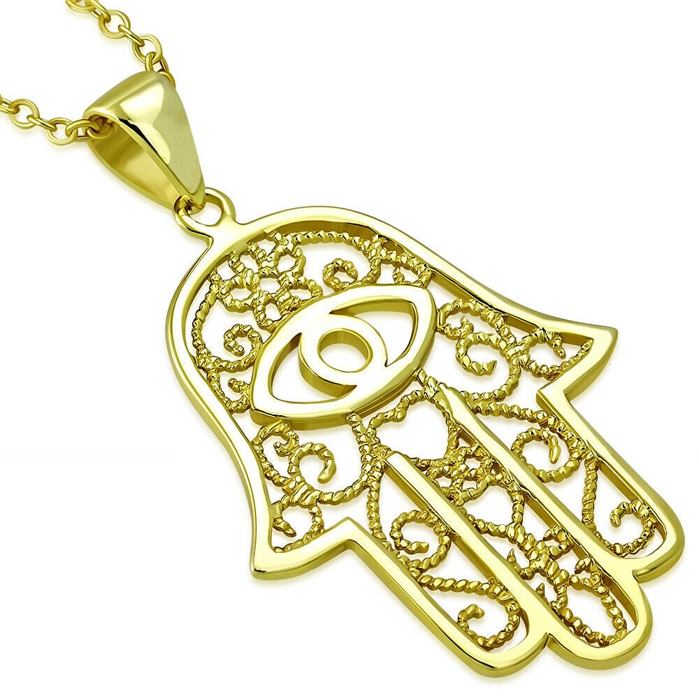 

925 Sterling Silver Large Filigree Womens Evil Eye Hamsa Pendant Necklace