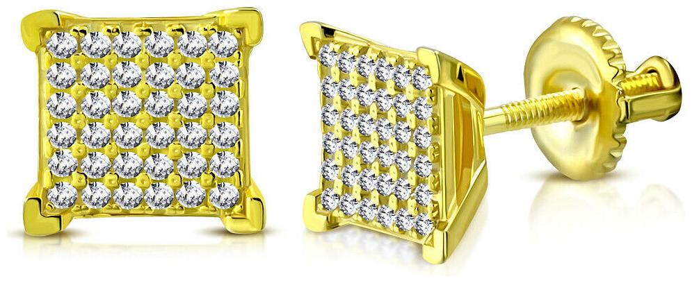 

925 Sterling Silver Square White Clear CZ Screw Back Stud Earrings 0 30
