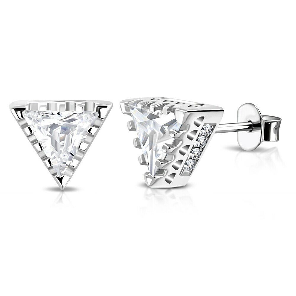 

925 Sterling Silver White Clear CZ Triangle Stud Earrings 0 25