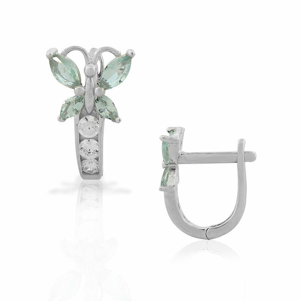 

925 Sterling Silver White Green CZ Butterfly Hoop Huggie Small Earrings