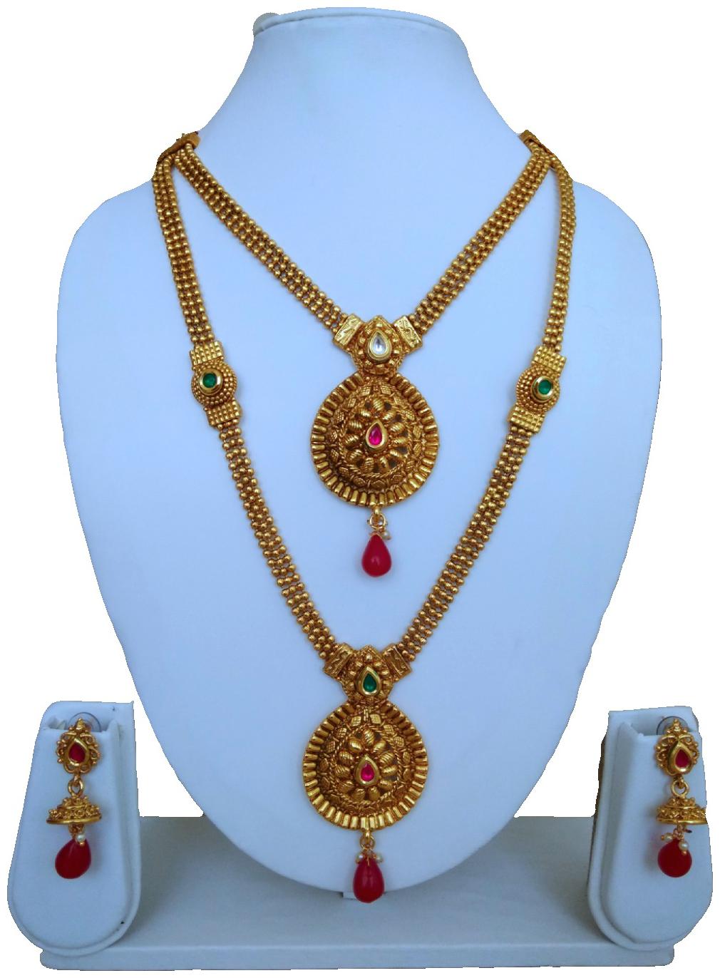 

A S Creation Sun Round Design Two Layer Long Necklace Set For Womens Girls