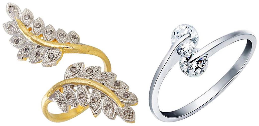 

Aabhu American Diamond Fashionable Combo of 2 Party Wear Finger Rings Jewellery For Women And Girls