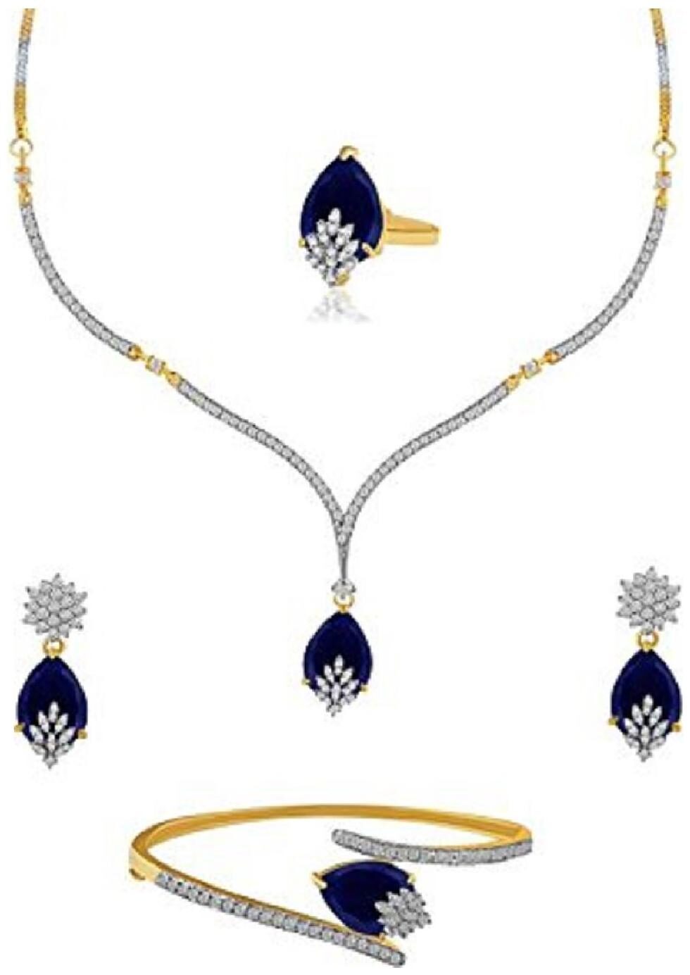 

Aabhu American Diamond Ruby Studded Combo of Pendant Necklace Set With Earrings Bracelet And Ring Jewellery Combo For Women And Girl