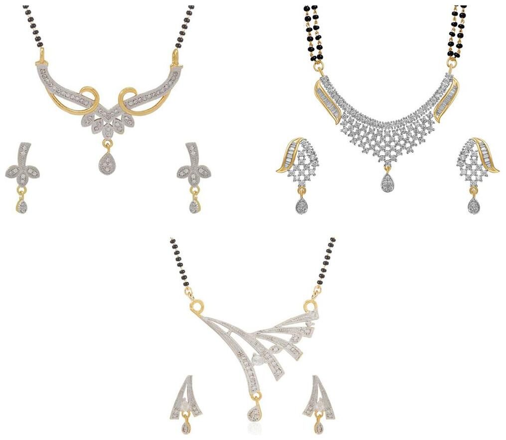 

Aabhu Classic Combo of 3 Mangalsutra with Chain and Earrings Jewellery Set for Women