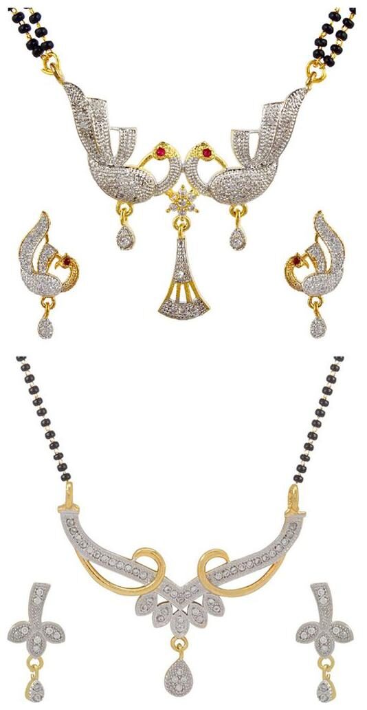 

Aabhu Classic Combo of 2 Amercian Diamond Mangalsutra with Earrings Jewellery Set for Women