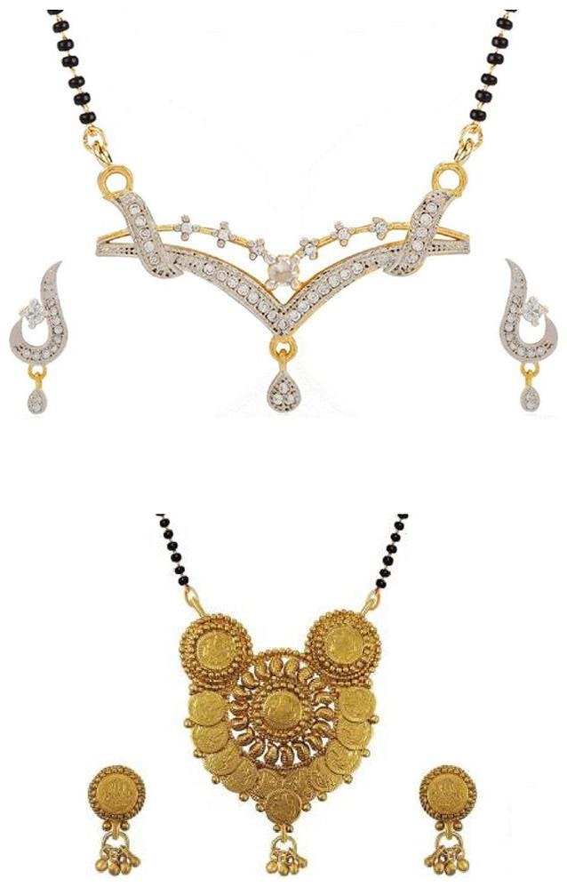 

Aabhu Classic Combo of 2 Mangalsutra with Chain and Earrings Jewellery Set for Women