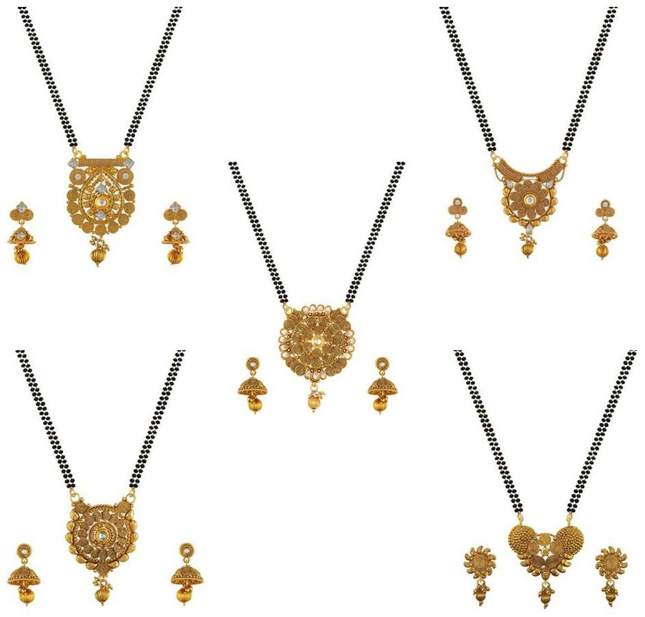 

Aabhu Conventional Combo of 5 Mangalsutra with Chain and Earrings Jewellery Set for Women