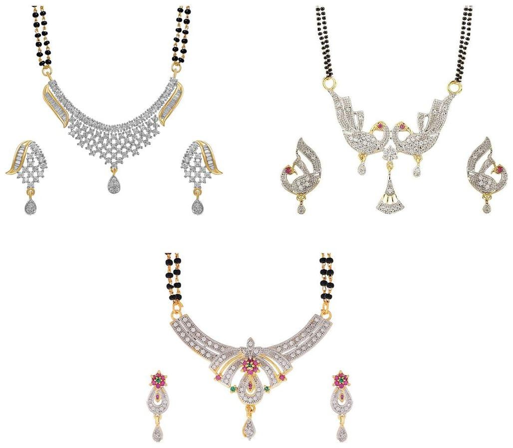 

Aabhu Conventional Combo of 3 Mangalsutra with Chain and Earrings Jewellery Set for Women