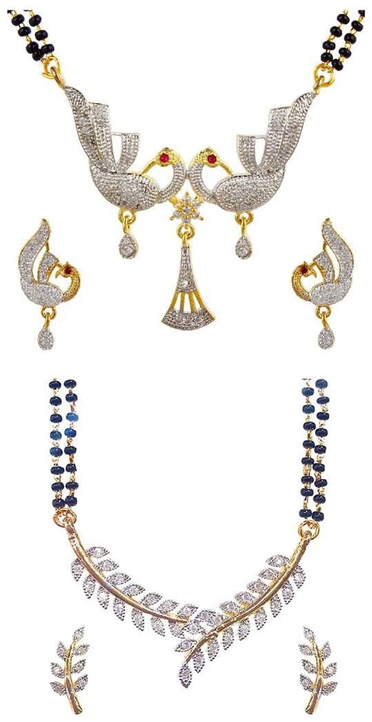 

Aabhu Conventional Combo of 2 Amercian Diamond Mangalsutra with Earrings Jewellery Set for Women