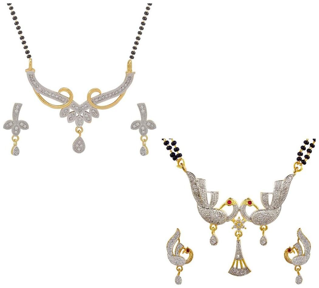 

Aabhu Conventional Combo of 2 Amercian Diamond Mangalsutra with Earrings Jewellery Set for Women