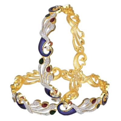 

Aabhu Dancing Peacock American diamond Gold Plated Bangle kada set for women