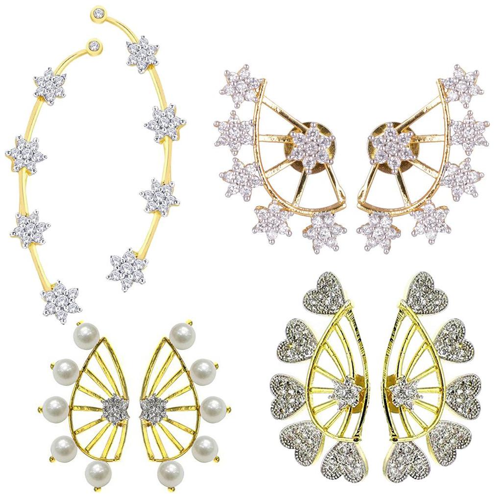 

Aabhu Fashion Jewellery Gold Plated Modish Fancy Party Wear Conventional Cuff Earring Combo of 4 Pairs Earrings For Women And Girl