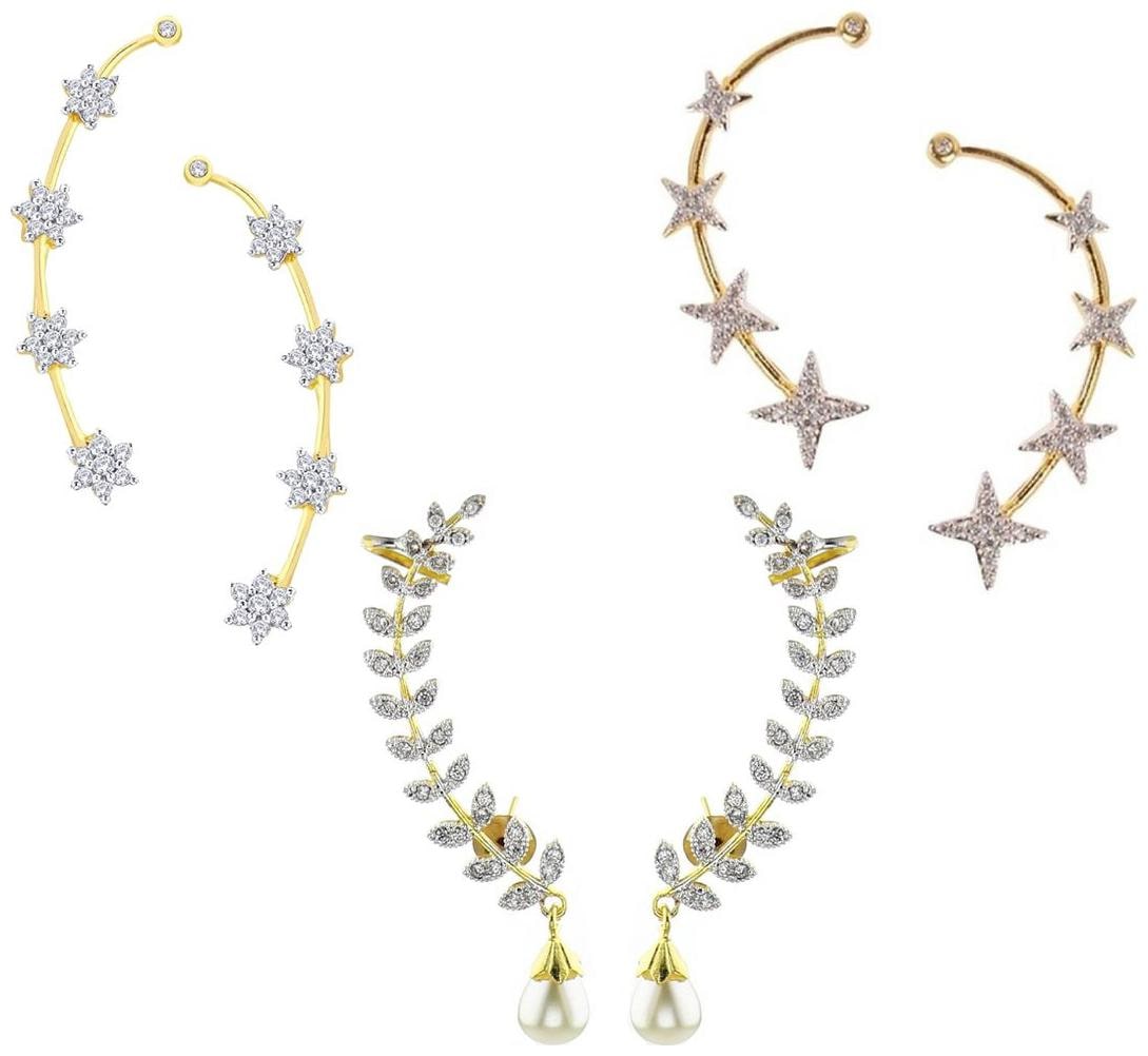 

Aabhu Fashion Jewellery Gold Plated Fashionable Fancy Party Wear Regular Cuff Earring Combo of 3 Pairs Earrings For Women And Girl