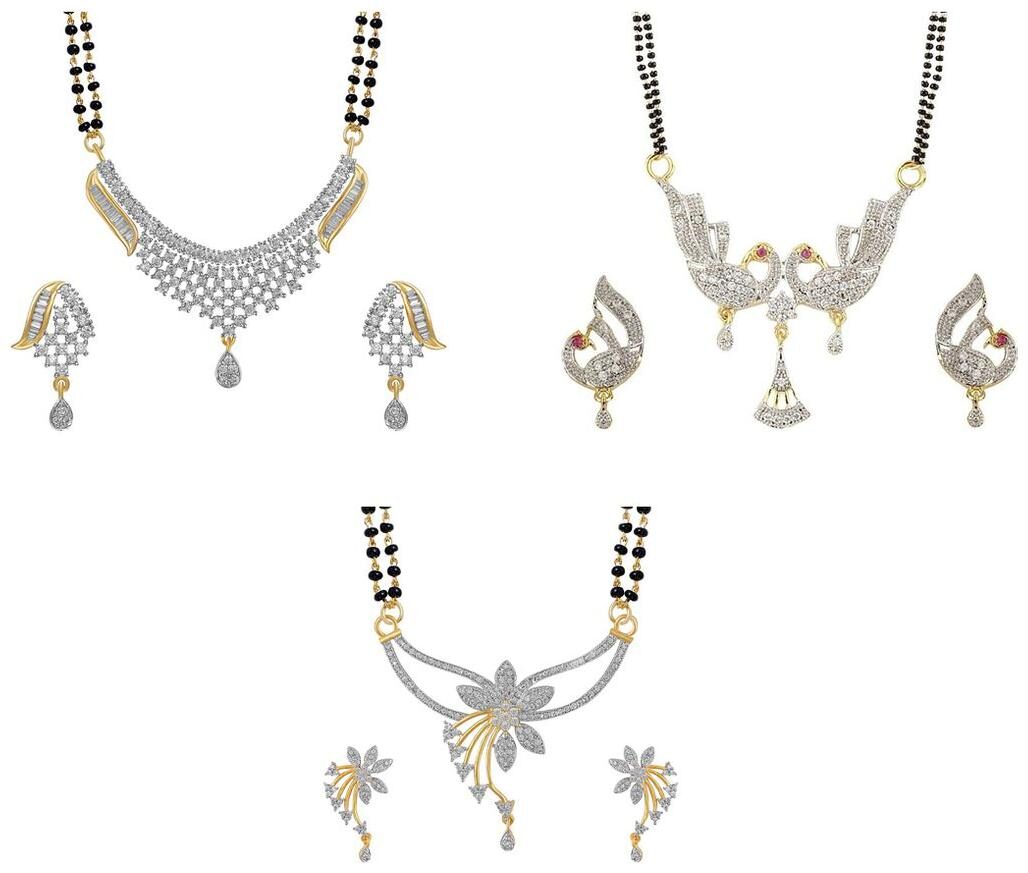 

Aabhu Fashionable Combo of 3 Mangalsutra with Chain and Earrings Jewellery Set for Women