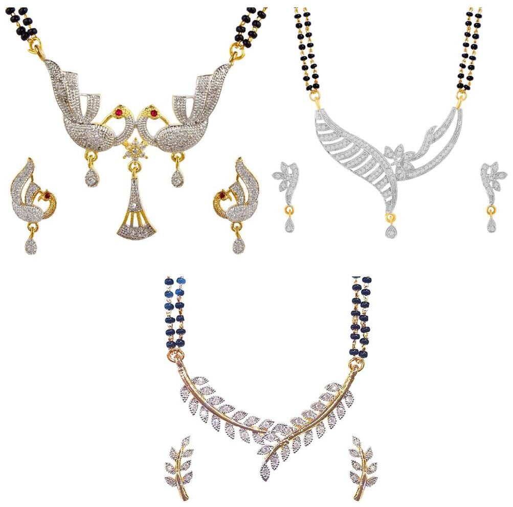 

Aabhu Fashionable Combo of 3 Amercian Diamond Mangalsutra with Earrings Jewellery Set for Women